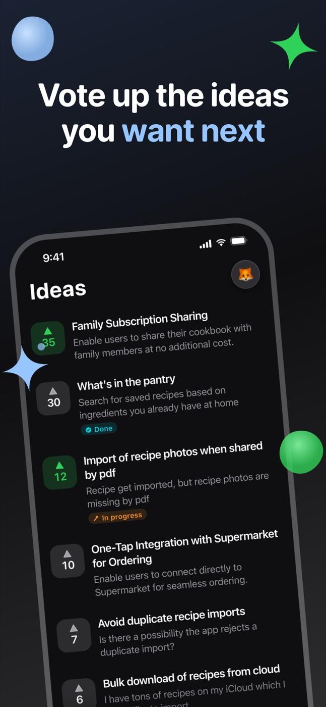 A finished Wish It screenshot: “Vote up the ideas you want next”